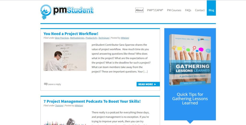 Screenshot of PMStudent website