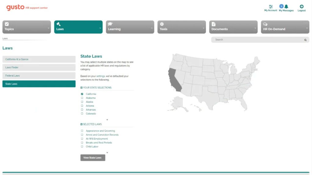 Screenshot of Gusto HR Resource center