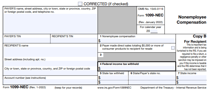1099-NEC Form for contractors being paid over $600 annually