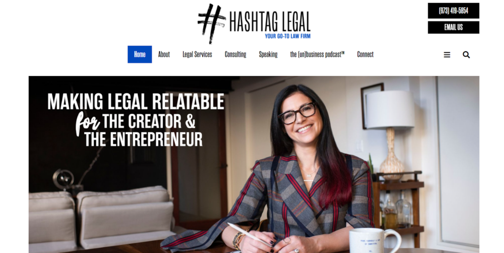 Screenshot of Hashtag Legal homepage