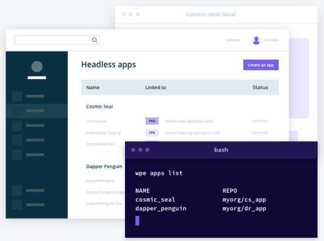WP Engine headless apps UI page