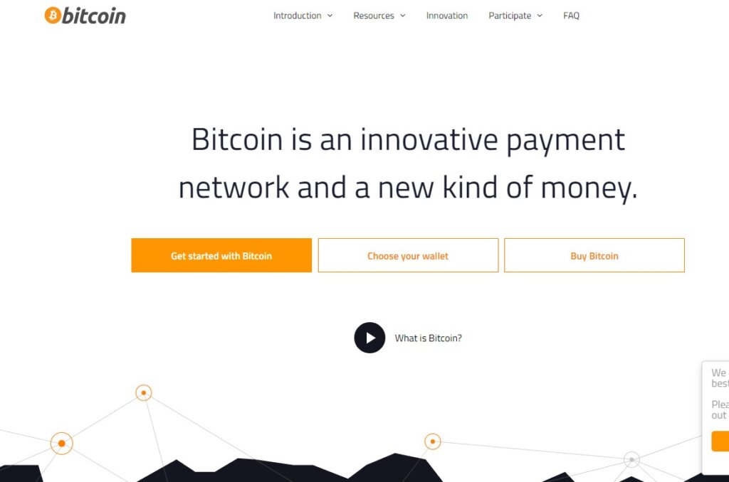 Screenshot from Bitcoin website home page