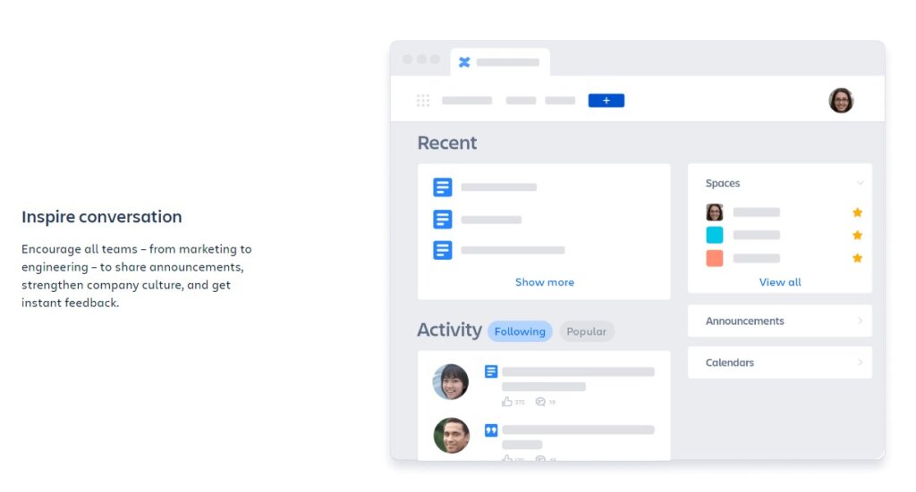 Screenshot of Confluence communication and collaboration feature