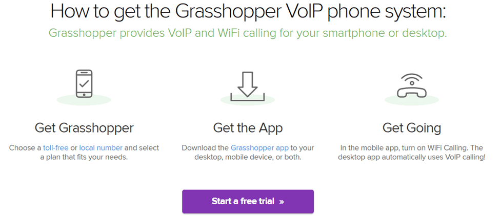 Screenshot of Grasshopper homepage - How to get the Grasshopper VoIP phone system