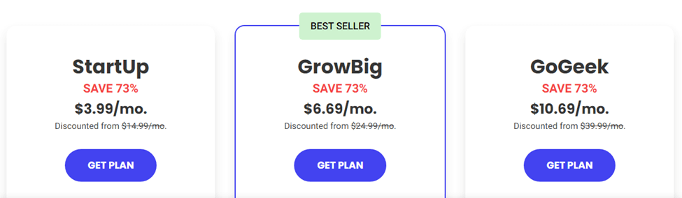Screenshot of SiteGround pricing plans