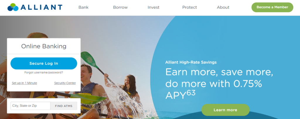 Screenshot of Alliant online banking page 