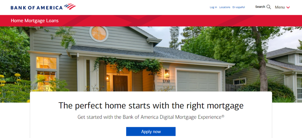 Bank of America mortgage page preview