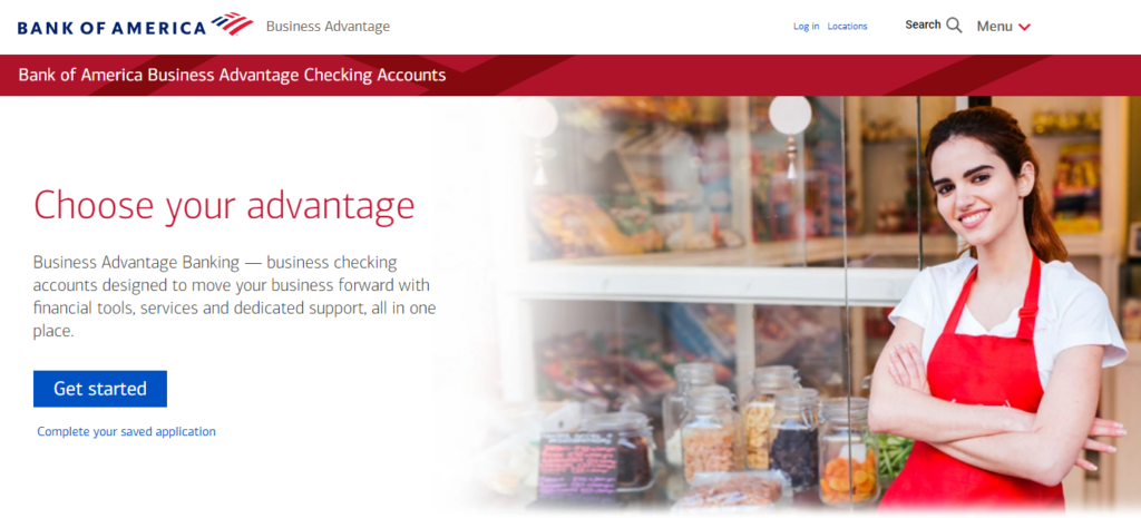 Screenshot of Bank of America website homepage