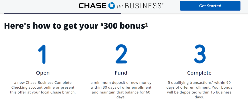 Screenshot of Chase for Business signup bonus page