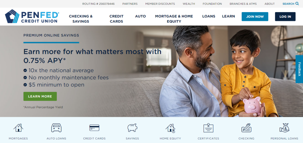 Screenshot of Pentagon Federal Credit Union online savings account page