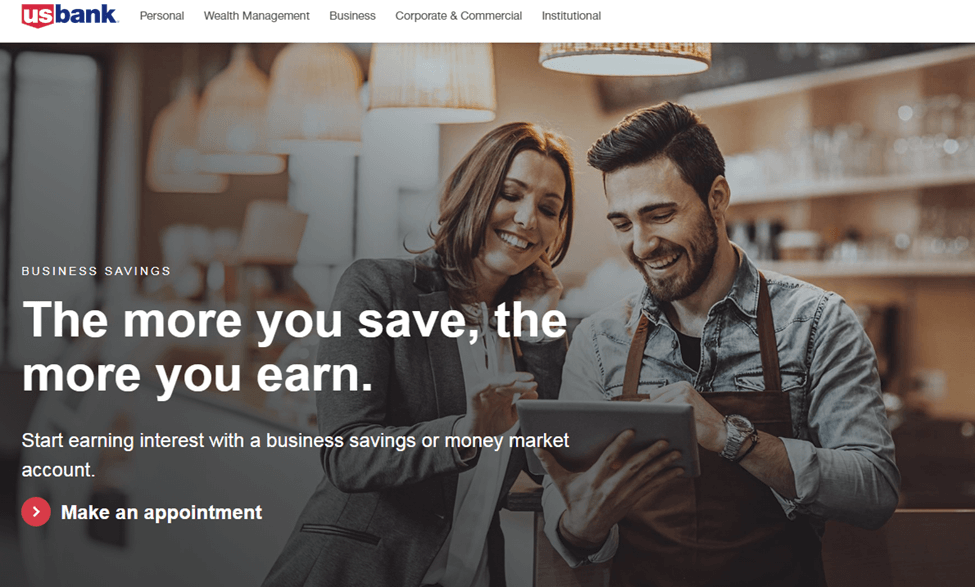  Screenshot of US Bank Business Bank Accounts—Business Savings Page